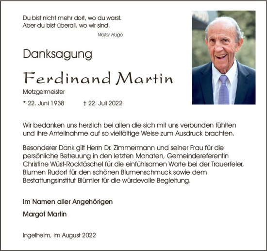 Traueranzeige von Ferdinand Martin von vrm-trauer Allgemeine  Zeitung Ingelheim-Bingen