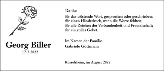 Traueranzeige von Georg Biller von vrm-trauer Rüsselsheimer Echo / MainSpitze
