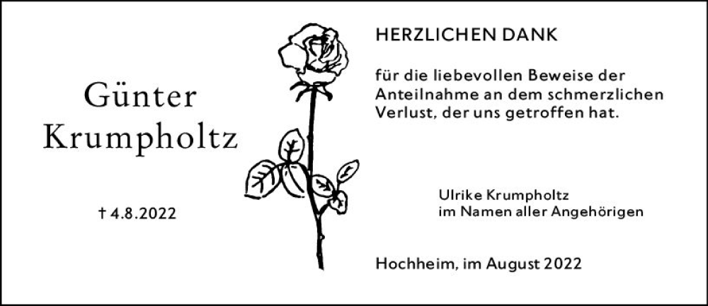  Traueranzeige für Günter Krumpholtz vom 26.08.2022 aus vrm-trauer Hochheimer Zeitung