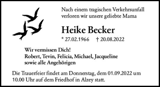 Traueranzeige von Heike Becker von vrm-trauer Allgemeine Zeitung Alzey