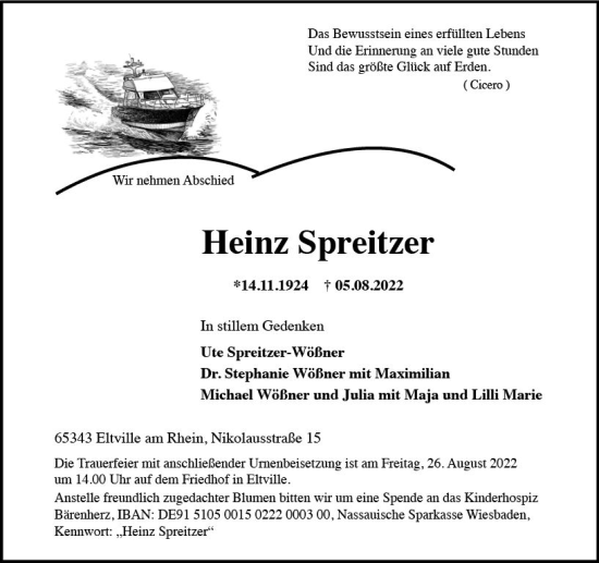 Traueranzeige von Heinz Spreitzer von vrm-trauer Rheingau