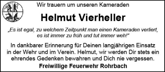 Traueranzeige von Helmut Vierheller von vrm-trauer Darmstädter Echo