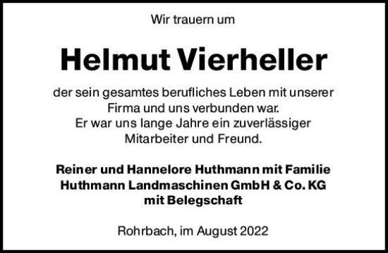 Traueranzeige von Helmut Vierheller von vrm-trauer Darmstädter Echo