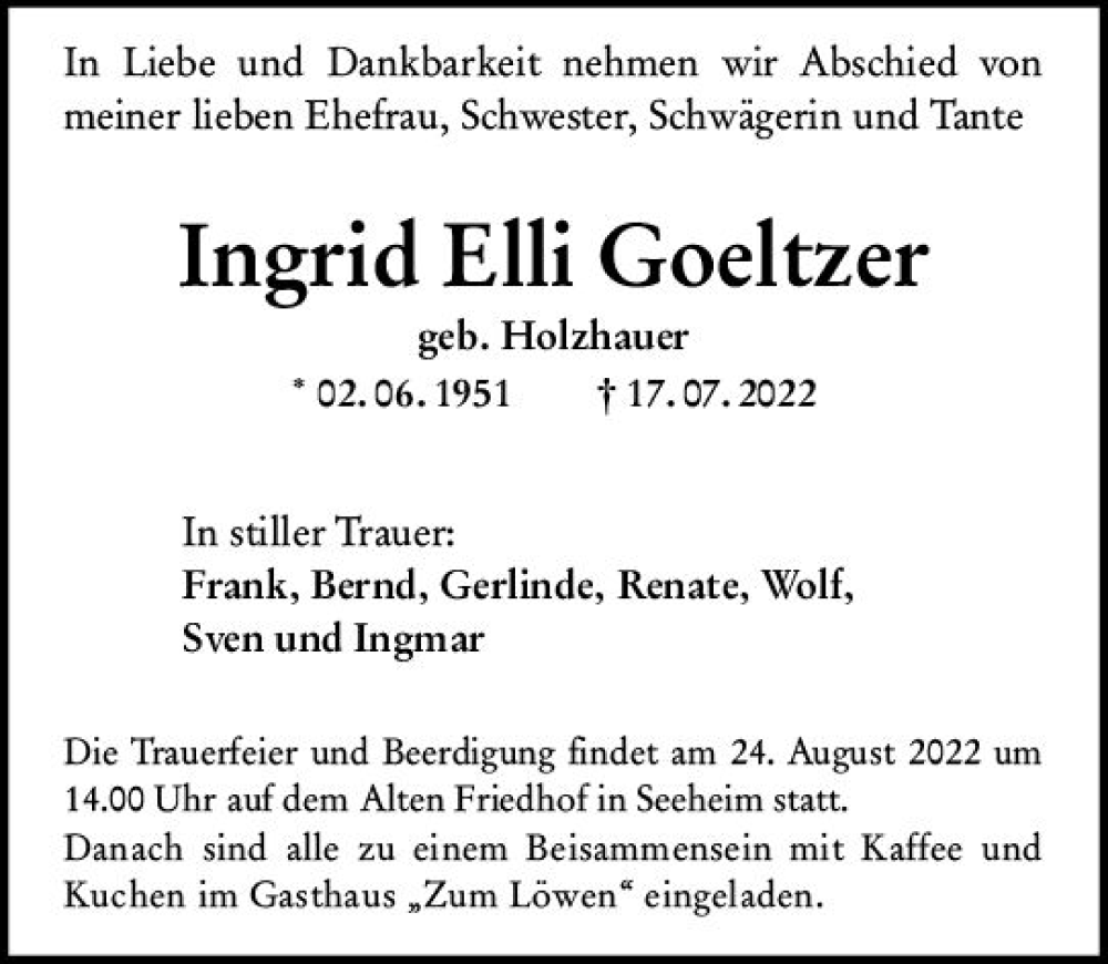  Traueranzeige für Ingrid Elli Goeltzer vom 20.08.2022 aus vrm-trauer Darmstädter Echo