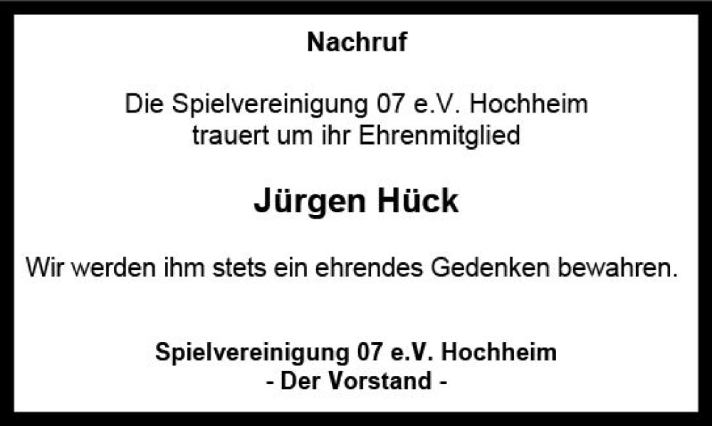  Traueranzeige für Jürgen Hück vom 12.08.2022 aus vrm-trauer Hochheimer Zeitung