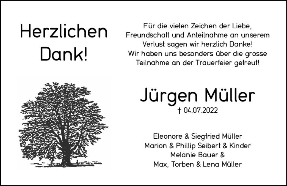  Traueranzeige für Jürgen Müller vom 13.08.2022 aus vrm-trauer Rüsselsheimer Echo / MainSpitze
