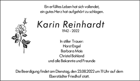 Traueranzeige von Karin Reinhardt von vrm-trauer Darmstädter Echo
