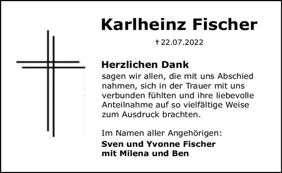 Traueranzeige von Karlheinz Fischer von vrm-trauer AZ Mainz