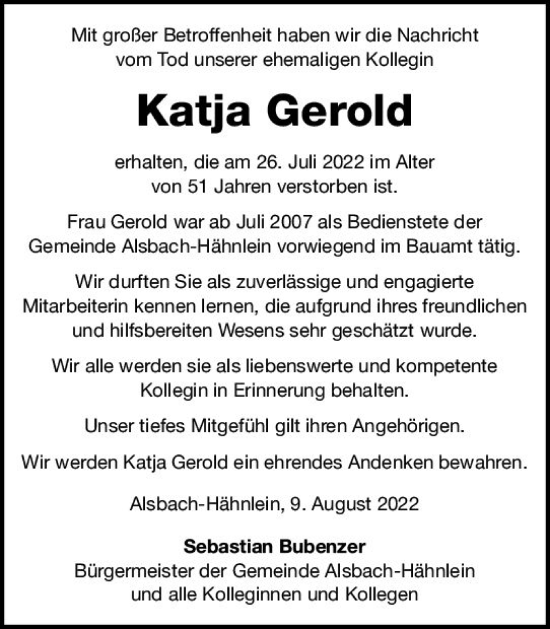 Traueranzeige von Katja Gerold von vrm-trauer Darmstädter Echo