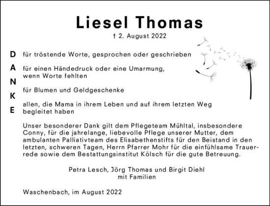 Traueranzeige von Liesel Thomas von vrm-trauer Darmstädter Echo