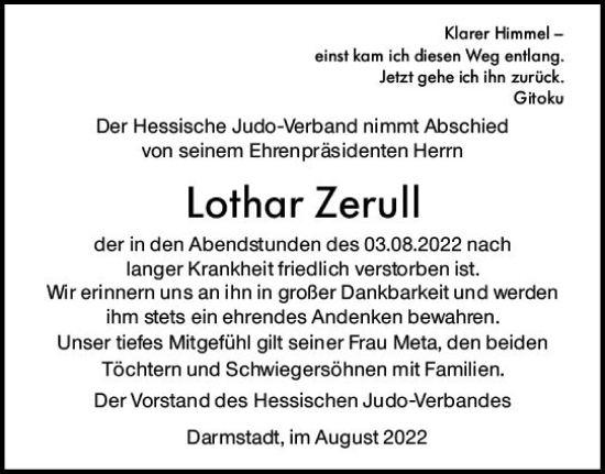 Traueranzeige von Lothar Zerull von vrm-trauer Darmstädter Echo
