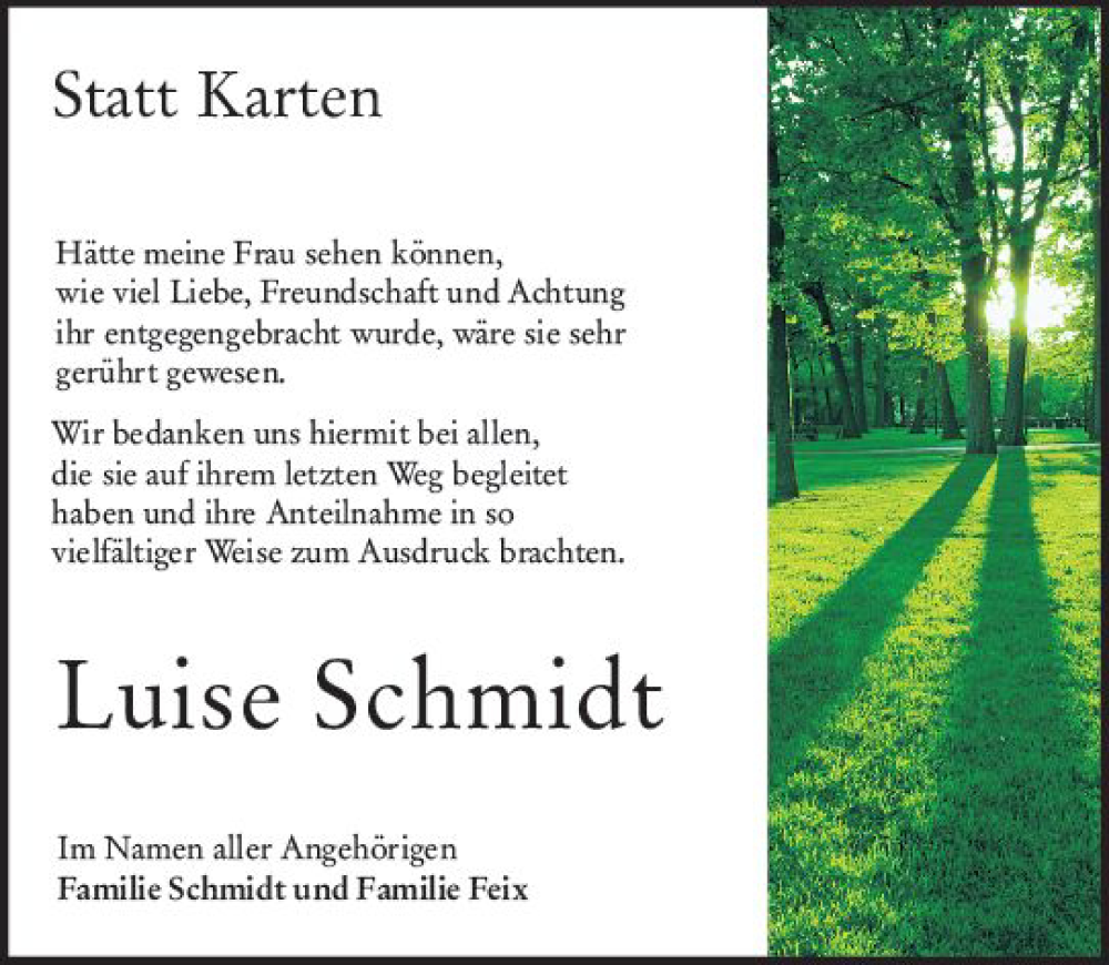  Traueranzeige für Luise Schmidt vom 05.08.2022 aus vrm-trauer Hochheimer Zeitung