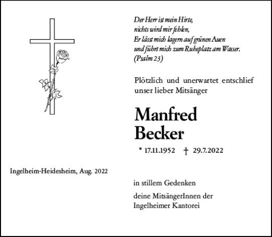 Traueranzeige von Manfred Becker von vrm-trauer Allgemeine  Zeitung Ingelheim-Bingen