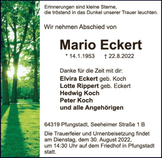 Traueranzeige von Mario Eckert von vrm-trauer Darmstädter Echo