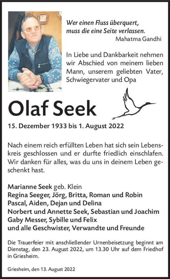 Traueranzeige von Olaf Seek von vrm-trauer Darmstädter Echo
