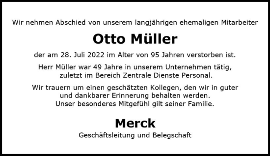 Traueranzeige von Otto Müller von vrm-trauer Darmstädter Echo