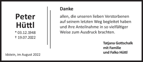 Traueranzeige von Peter Hüttl von vrm-trauer Idsteiner Zeitung