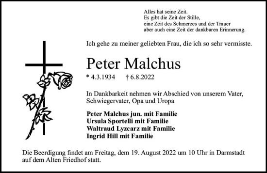Traueranzeige von Peter Malchus von vrm-trauer Darmstädter Echo