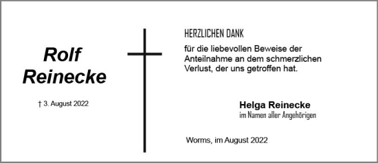 Traueranzeige von Rolf Reinecke von vrm-trauer Wormser Zeitung