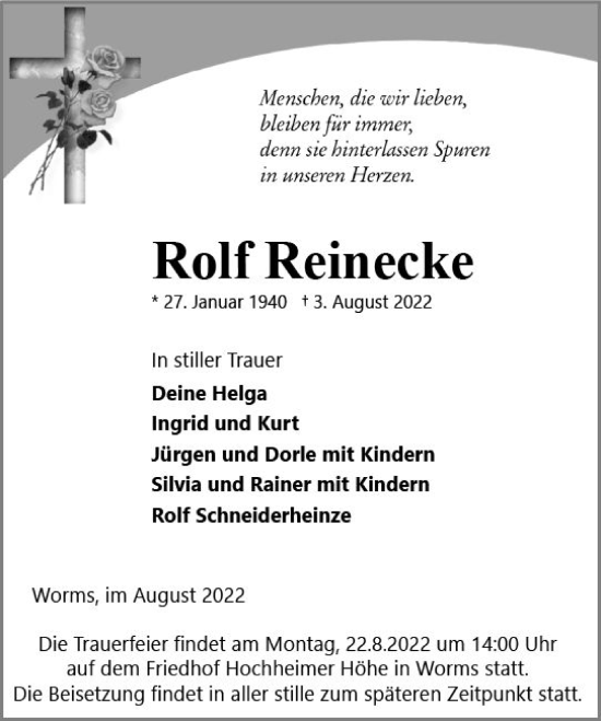 Traueranzeige von Rolf Reinecke von vrm-trauer Wormser Zeitung