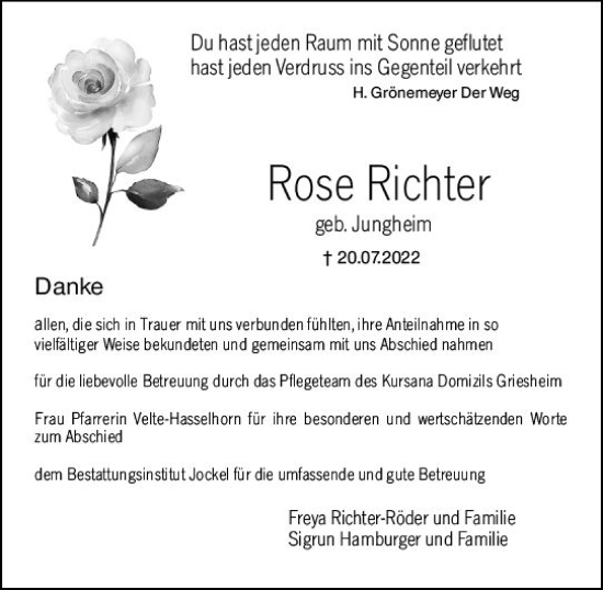 Traueranzeige von Rose Richter von vrm-trauer Groß-Gerauer Echo