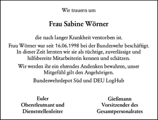 Traueranzeige von Sabine Wörner von vrm-trauer Odenwälder Echo