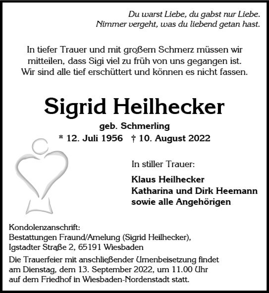  Traueranzeige für Sigrid Heilhecker vom 20.08.2022 aus vrm-trauer Wiesbadener Kurier