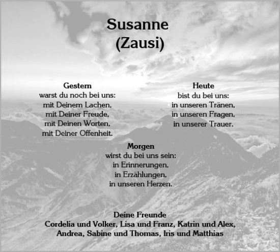 Traueranzeige von Susanne  von vrm-trauer Wiesbadener Kurier