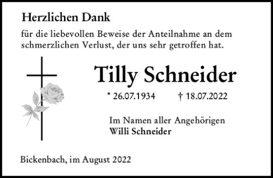 Traueranzeige von Tilly Schneider von vrm-trauer Darmstädter Echo