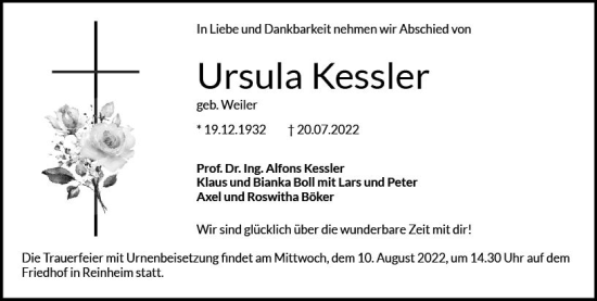 Traueranzeige von Ursula Kessler von vrm-trauer Darmstädter Echo