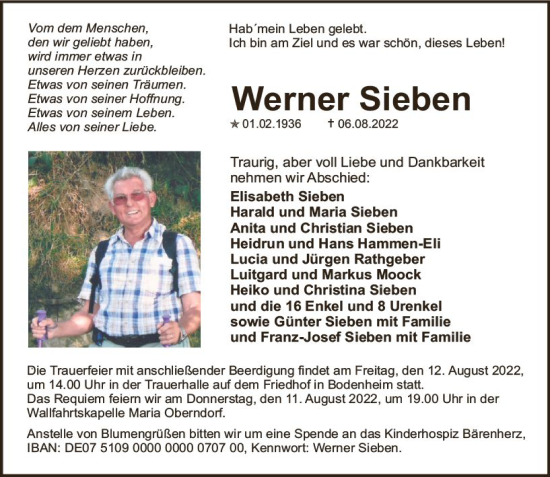 Traueranzeige von Werner Sieben von vrm-trauer AZ Mainz