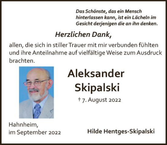 Traueranzeige von Aleksander Skipalski von vrm-trauer AZ Mainz