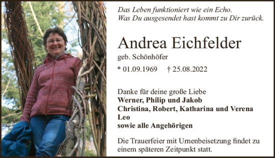 Traueranzeige von Andrea Eichfelder von vrm-trauer Darmstädter Echo