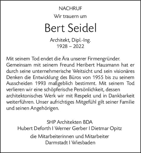 Traueranzeige von Bert Seidel von vrm-trauer Darmstädter Echo
