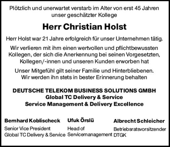 Traueranzeige von Christian Holst von vrm-trauer Darmstädter Echo