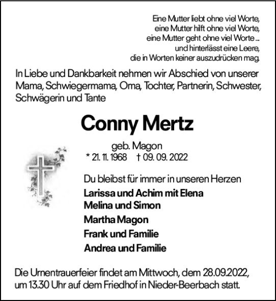 Traueranzeige von Conny Mertz von vrm-trauer Darmstädter Echo