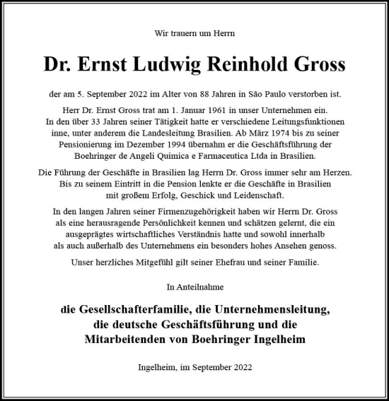 Traueranzeige von Ernst Ludwig Reinhold Gross von vrm-trauer Allgemeine  Zeitung Ingelheim-Bingen