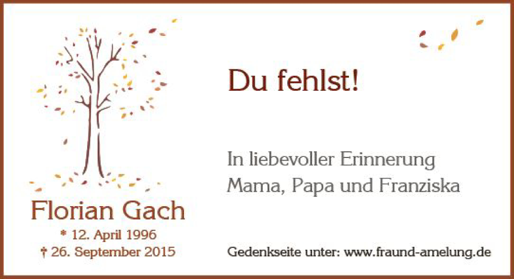  Traueranzeige für Florian Gach vom 26.09.2022 aus vrm-trauer Wiesbadener Kurier