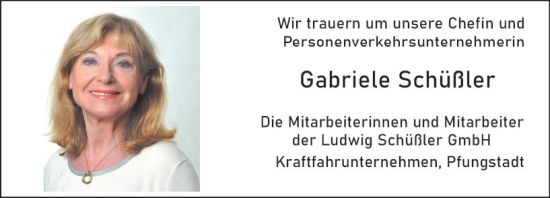 Traueranzeige von Gabriele Schüßler von vrm-trauer Darmstädter Echo