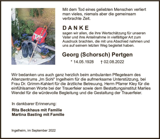Traueranzeige von Georg Pertgen von vrm-trauer Allg. Zeitung Bad Kreuznach