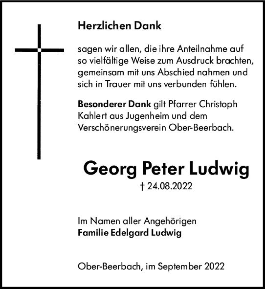  Traueranzeige für Georg Peter Ludwig vom 24.09.2022 aus vrm-trauer Darmstädter Echo