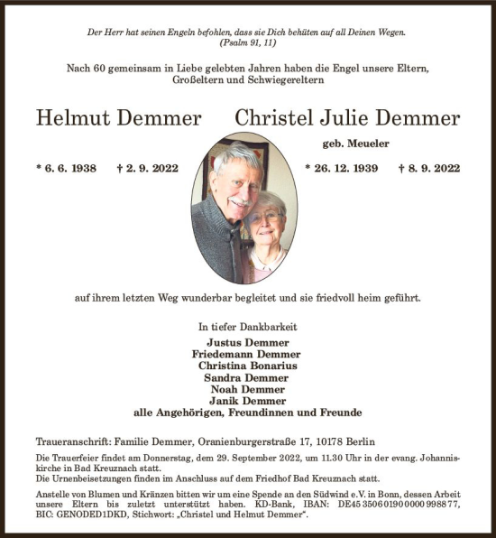 Traueranzeige von Helmut Demmer von vrm-trauer Allg. Zeitung Bad Kreuznach