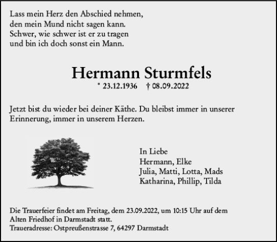 Traueranzeige von Hermann Sturmfels von vrm-trauer Darmstädter Echo