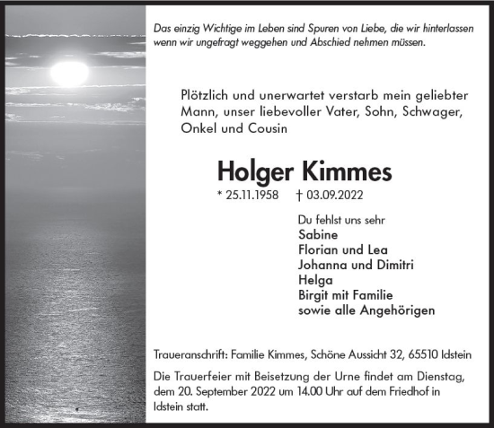 Traueranzeige von Holger Kimmes von vrm-trauer Idsteiner Zeitung