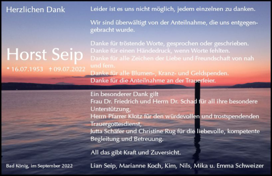 Traueranzeige von Horst Seip von vrm-trauer Odenwälder Echo