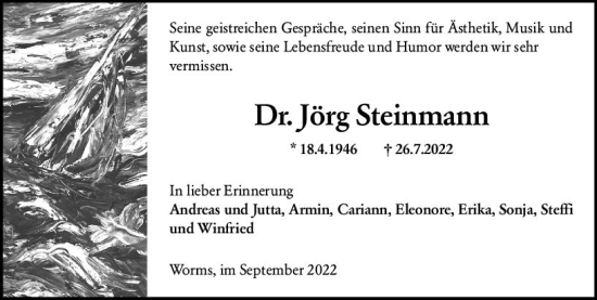 Traueranzeige von Jörg Steinmann von vrm-trauer Wormser Zeitung