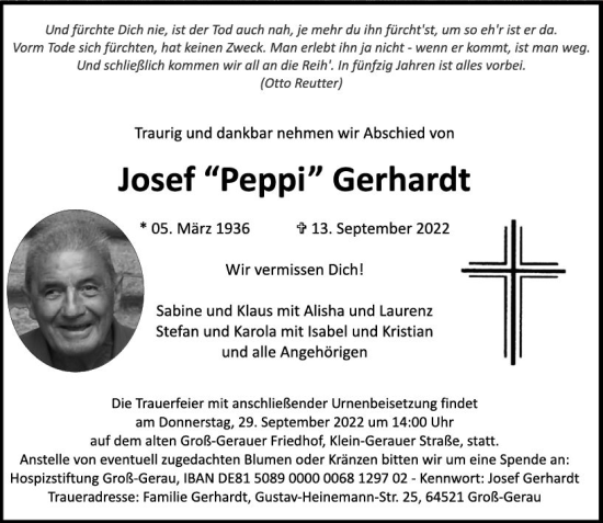 Traueranzeige von Josef Gerhardt von vrm-trauer Groß-Gerauer Echo