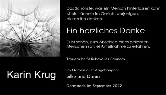 Traueranzeige von Karin Krug von vrm-trauer Darmstädter Echo