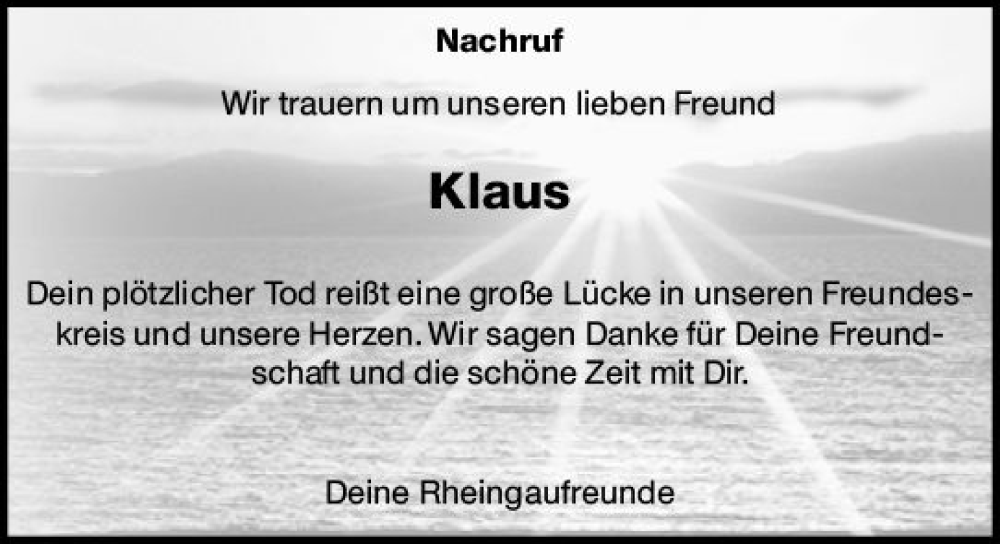  Traueranzeige für Klaus  vom 17.09.2022 aus vrm-trauer Wiesbadener Kurier