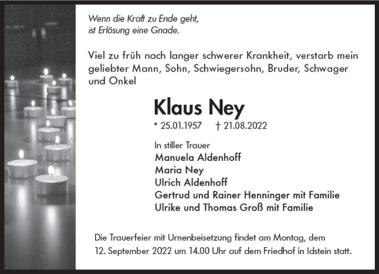 Traueranzeige von Klaus Ney von vrm-trauer Idsteiner Zeitung